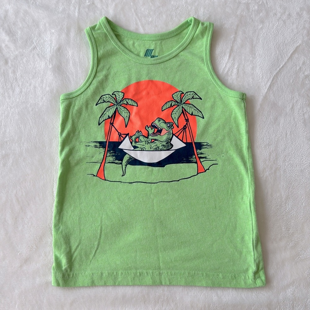 Place Sport Neon Green Dino Hammock Tank Top Boys Size 3T